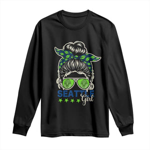 Seattle Girl Football Long Sleeve Shirt Messy Bun Game Day Sports Fan