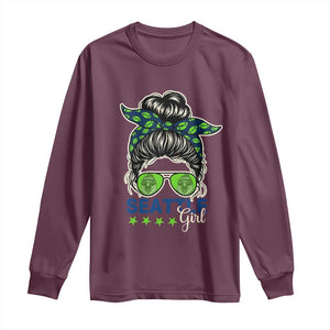 Seattle Girl Football Long Sleeve Shirt Messy Bun Game Day Sports Fan