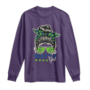 Seattle Girl Football Long Sleeve Shirt Messy Bun Game Day Sports Fan