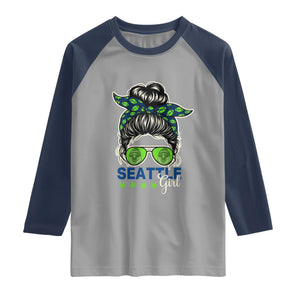 Seattle Girl Football Raglan Shirt Messy Bun Game Day Sports Fan