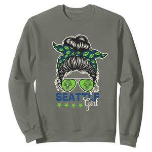 Seattle Girl Football Sweatshirt Messy Bun Game Day Sports Fan