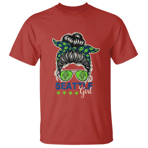 Seattle Girl Football T Shirt Messy Bun Game Day Sports Fan