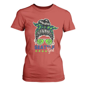 Seattle Girl Football T Shirt For Women Messy Bun Game Day Sports Fan