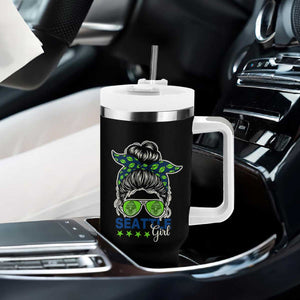 Seattle Girl Football Tumbler With Handle Messy Bun Game Day Sports Fan