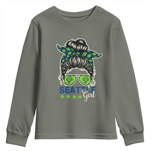 Seattle Girl Football Youth Sweatshirt Messy Bun Game Day Sports Fan