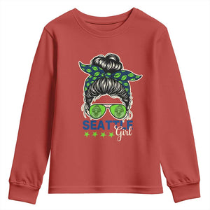 Seattle Girl Football Youth Sweatshirt Messy Bun Game Day Sports Fan