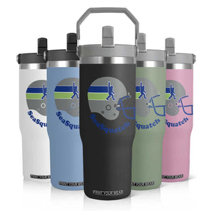 SeaSquatch Bigfoot Football Helmet Flip Straw Tumbler Seattle Sports Fan Pride