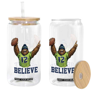 Funny Bigfoot Seattle Sports Fan Glass Can Pacific Northwest Football Graphic