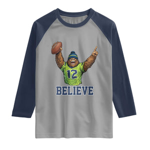 Funny Bigfoot Seattle Sports Fan Raglan Shirt Pacific Northwest Football Graphic
