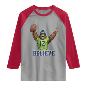 Funny Bigfoot Seattle Sports Fan Raglan Shirt Pacific Northwest Football Graphic