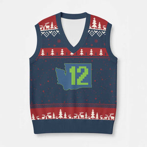 Washington State Map Number 12 V-Neck Knit Sweater Vest Pacific Northwest Sports Fan
