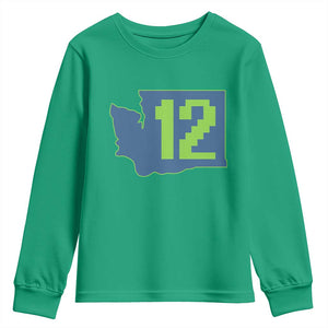 Washington State Map Number 12 Youth Sweatshirt Pacific Northwest Sports Fan