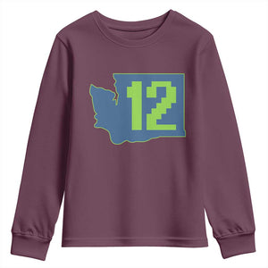 Washington State Map Number 12 Youth Sweatshirt Pacific Northwest Sports Fan