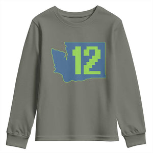 Washington State Map Number 12 Youth Sweatshirt Pacific Northwest Sports Fan