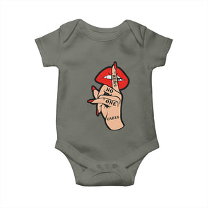 Shhh No One Cares Baby Onesie Sarcastic Humor Gift TS12 Military Green Print Your Wear