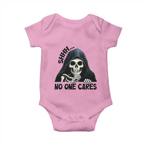 Funny Skeleton Humor Baby Onesie Shhh No One Cares TS12 Light Pink Print Your Wear