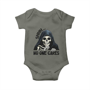 Funny Skeleton Humor Baby Onesie Shhh No One Cares TS12 Military Green Print Your Wear