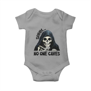 Funny Skeleton Humor Baby Onesie Shhh No One Cares TS12 Sport Gray Print Your Wear