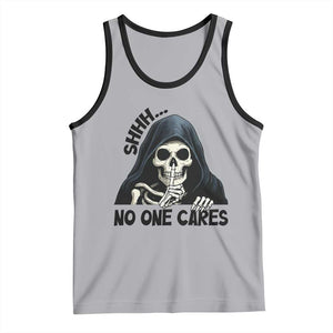 Funny Skeleton Humor Tank Top Shhh No One Cares TS12 Athletic Heather Black Print Your Wear