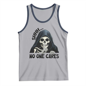 Funny Skeleton Humor Tank Top Shhh No One Cares TS12 Athletic Heather Navy Print Your Wear