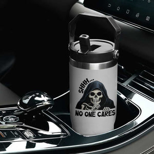 Funny Skeleton Humor Flip Straw Tumbler Shhh No One Cares TS12 Print Your Wear