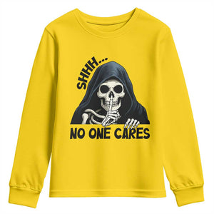 Funny Skeleton Humor Youth Sweatshirt Shhh No One Cares TS12 Daisy Print Your Wear