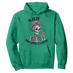 Funny Skeleton Sarcastic Hoodie Shhh No One Cares TS12 Irish Green Print Your Wear