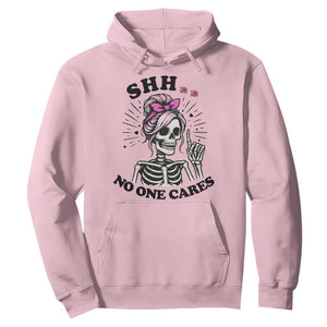 Funny Skeleton Sarcastic Hoodie Shhh No One Cares TS12 Light Pink Print Your Wear