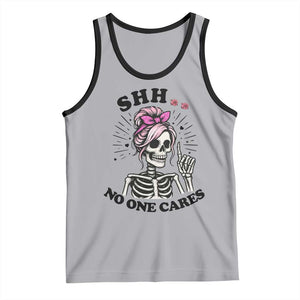 Funny Skeleton Sarcastic Tank Top Shhh No One Cares TS12 Athletic Heather Black Print Your Wear