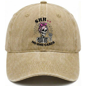 Funny Skeleton Sarcastic Washed Cotton Baseball Cap Shhh No One Cares TS12 Print Your Wear