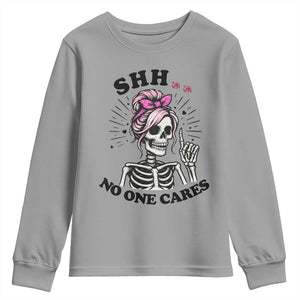 Funny Skeleton Sarcastic Youth Sweatshirt Shhh No One Cares TS12 Sport Gray Print Your Wear