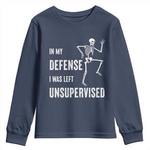 Funny Sarcastic Youth Sweatshirt In My Defence I Was Left Unsupervised TS12 Navy Print Your Wear