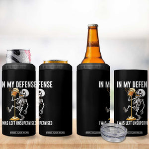 Funny Skeleton Beer 4 in 1 Can Cooler Tumbler In My Defence I Was Left Unsupervised TS12 Print Your Wear