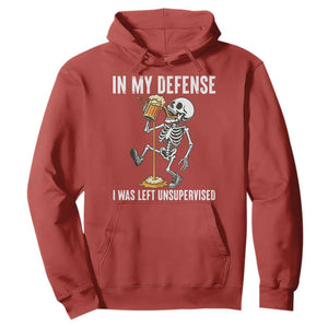 Funny Skeleton Beer Hoodie In My Defence I Was Left Unsupervised TS12 Red Print Your Wear