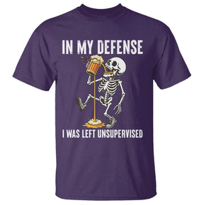 Funny Skeleton Beer T Shirt In My Defence I Was Left Unsupervised TS12 Purple Print Your Wear