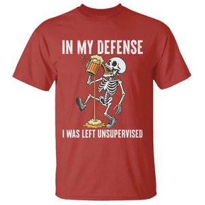 Funny Skeleton Beer T Shirt In My Defence I Was Left Unsupervised TS12 Red Print Your Wear