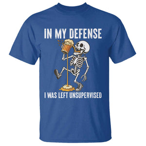 Funny Skeleton Beer T Shirt In My Defence I Was Left Unsupervised TS12 Royal Blue Print Your Wear