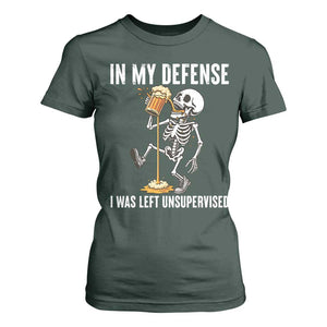 Funny Skeleton Beer T Shirt For Women In My Defence I Was Left Unsupervised TS12 Dark Forest Green Print Your Wear