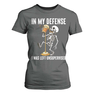 Funny Skeleton Beer T Shirt For Women In My Defence I Was Left Unsupervised TS12 Dark Heather Print Your Wear
