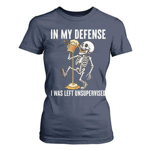 Funny Skeleton Beer T Shirt For Women In My Defence I Was Left Unsupervised TS12 Navy Print Your Wear