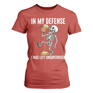 Funny Skeleton Beer T Shirt For Women In My Defence I Was Left Unsupervised TS12 Red Print Your Wear