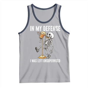 Funny Skeleton Beer Tank Top In My Defence I Was Left Unsupervised TS12 Athletic Heather Navy Print Your Wear