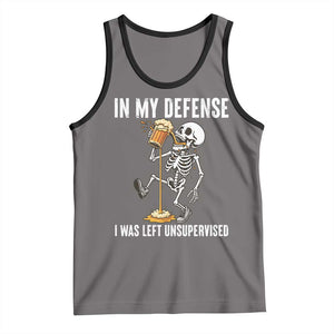 Funny Skeleton Beer Tank Top In My Defence I Was Left Unsupervised TS12 Deep Heather Black Print Your Wear