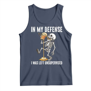 Funny Skeleton Beer Tank Top In My Defence I Was Left Unsupervised TS12 Navy Print Your Wear