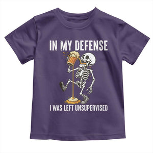 Funny Skeleton Beer Toddler T Shirt In My Defence I Was Left Unsupervised TS12 Purple Print Your Wear