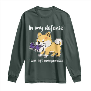 Sarcastic Dog Lover Long Sleeve Shirt In My Defense I Was Left Unsupervised TS12 Dark Forest Green Print Your Wear