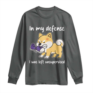 Sarcastic Dog Lover Long Sleeve Shirt In My Defense I Was Left Unsupervised TS12 Dark Heather Print Your Wear
