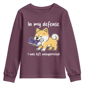 Sarcastic Dog Lover Youth Sweatshirt In My Defense I Was Left Unsupervised TS12 Maroon Print Your Wear