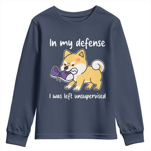 Sarcastic Dog Lover Youth Sweatshirt In My Defense I Was Left Unsupervised TS12 Navy Print Your Wear
