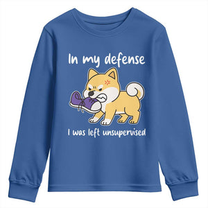 Sarcastic Dog Lover Youth Sweatshirt In My Defense I Was Left Unsupervised TS12 Royal Blue Print Your Wear